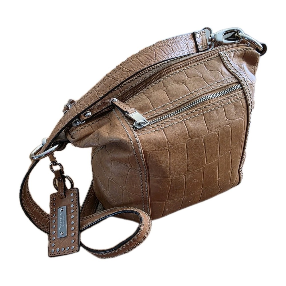 Tignanello Camel/Brown Leather Purse Croc Embossed Handbag Shoulder Strap